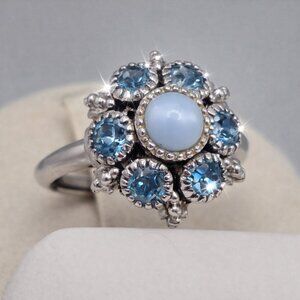 Vintage 1974 Avon Moon Magic Blue Moonstone Ring Silver Size Adjustable 5 - 6.5